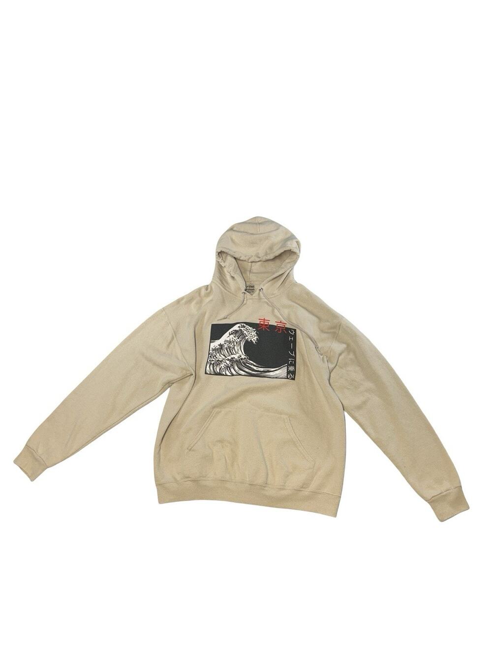 Artist Union Tokyo Great Wave Japanese Graphic Hoodie Tan Pullover Men’s Large